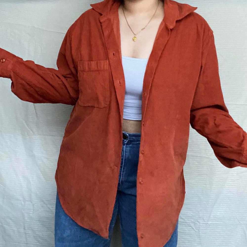 Luxury Orange Button Down Lightweight Corduroy Fl… - image 3